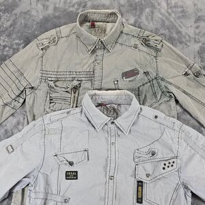 F.U.S.A.I Focus USA Button Shirt Mens L Striped Snap Zip Western Streetwear Lot